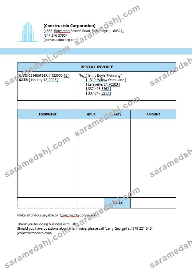 Equipment Rental Invoice Template